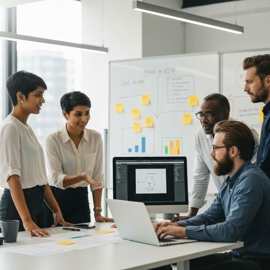 Cross-functional team collaborating in a modern workspace